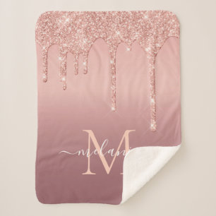Monogram Name Text Rose Gold Blush Sparkle Sherpadecke