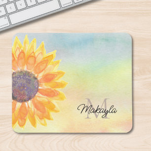 Monogram Name Watercolor Sonnenblume Mousepad