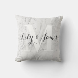 Monogram Name White Gray Marble Wedding Keepake Kissen