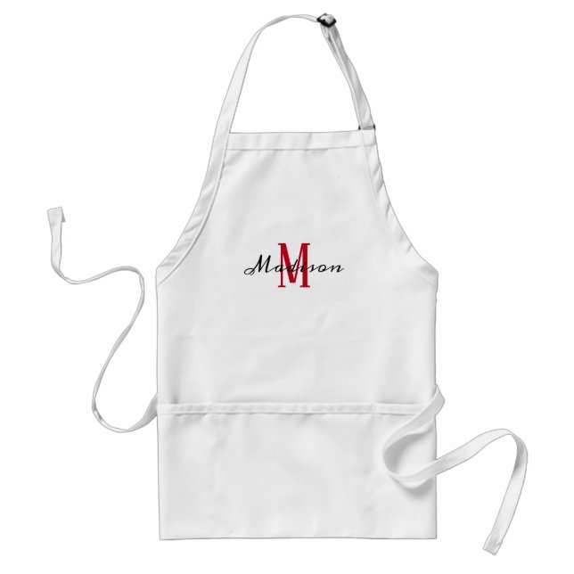 Monogram Name White Red Script Womens Schürze (Vorne)