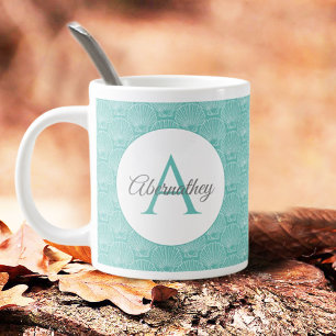 Monogram Name White Sea Muschel Patternhaus Kaffeetasse
