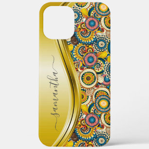 Monogram Name Yellow Retro Abstraktes Muster Case-Mate iPhone Hülle
