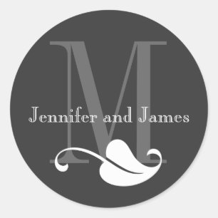 Monogram-Namen Hochzeitsticker-Kohle Runder Aufkleber