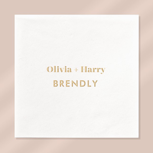 Monogram Names Elegant Minimalistisch Gold Servietten Mit Folie (Stylishly Personalize with the Bride & Groom's First Names & Surname.)