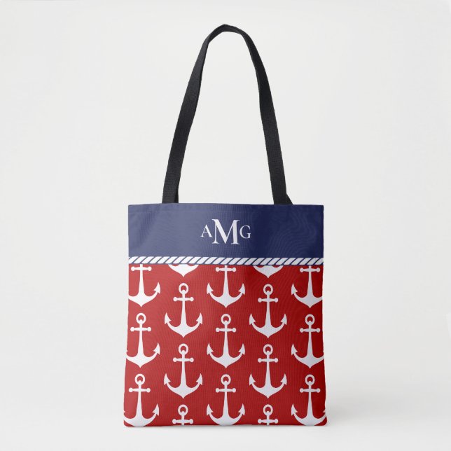 Monogram Nautic Blue Anchor Muster Tasche (Vorderseite)