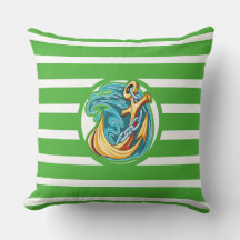 Monogram Nautic Green Strip Outdoor Pillow Lg