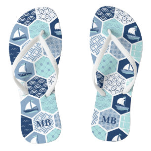Monogram Nautic Modern Boat Blue Personalisiert Flip Flops