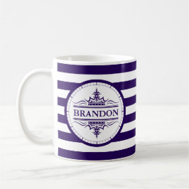 Monogram Nautical Classic Navy Blue Striping Tasse