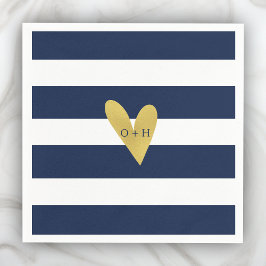 Monogram Nautical Gold Heart Wedding Paper Napkin Serviette