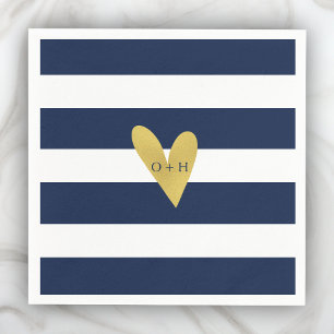 Monogram Nautical Gold Heart Wedding Paper Napkin Serviette
