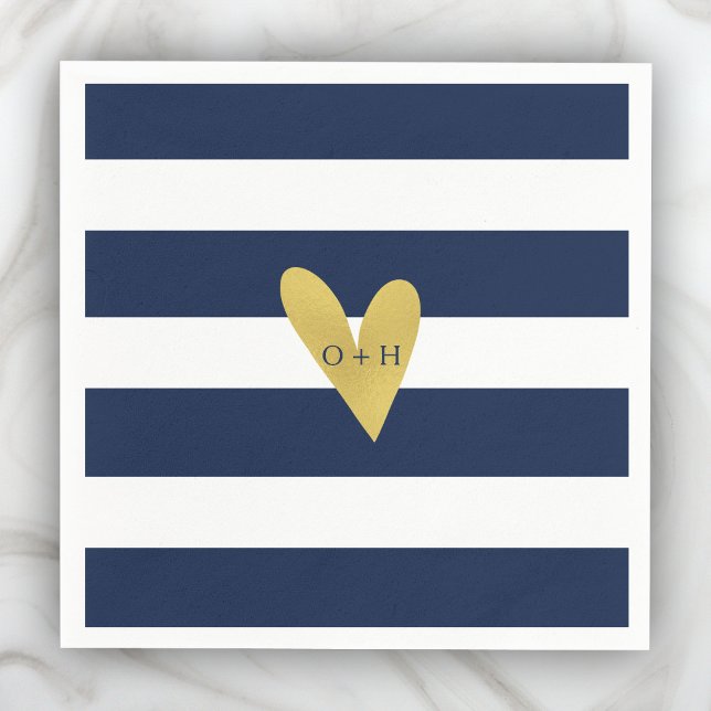 Monogram Nautical Gold Heart Wedding Paper Napkin Serviette (Von Creator hochgeladen)