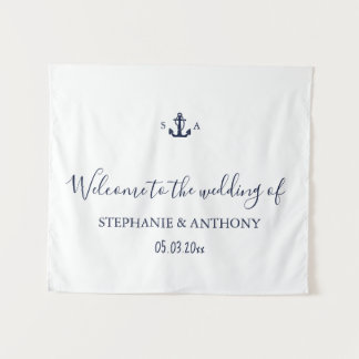 Monogram Nautical Navy Blue Anchor Wedding     Wandteppich