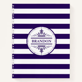 Monogram Nautical Navy Blue Stripes Notebook Notizbuch