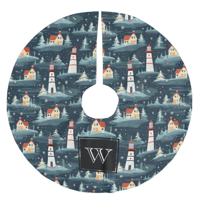 Monogram Nautical Sea Lighthouse Polyester Weihnachtsbaumdecke (Vorderseite)
