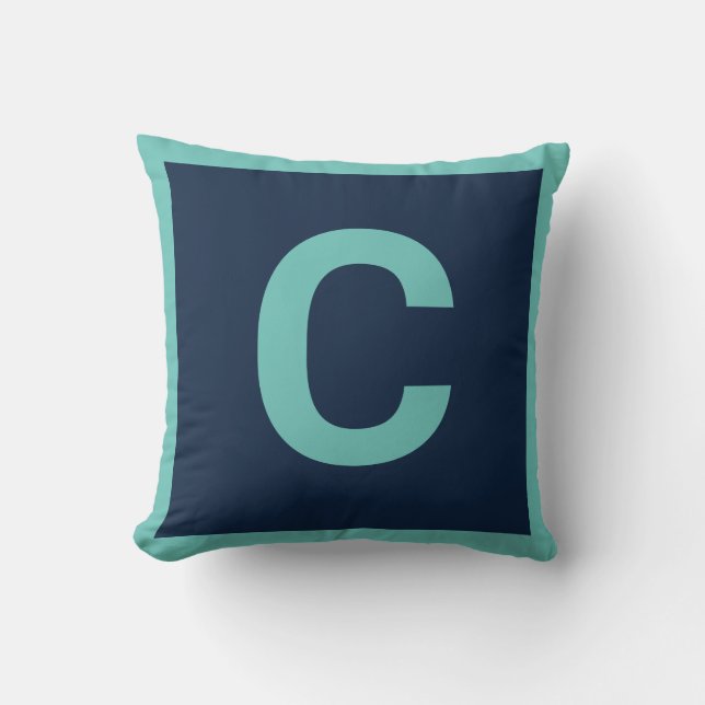 MONOGRAM NAVY AQUA DOPPELTE Kissen Kissen Kissen (Vorderseite)