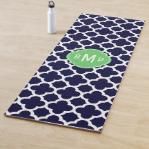 Monogram Navy Blue and White Quatrefoil Pattern