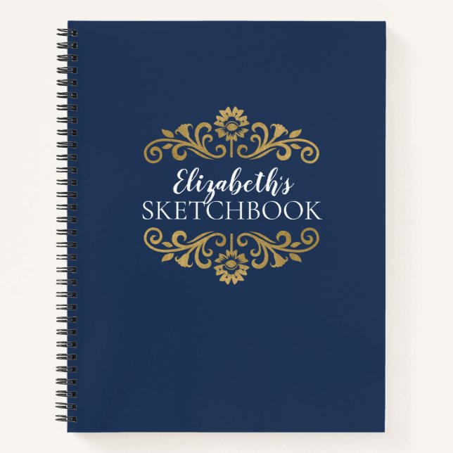 Monogram Navy Blue Artist Sketchbook Notizbuch (Vorderseite)