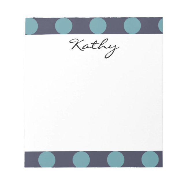 Monogram Navy Blue Baby Blue Polka Dot Pattern Notizblock (Vorderseite)