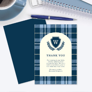 Monogram Navy Blue Baby Dusche Danke Karte