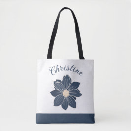 Monogram Navy Blue Blume Bridesmaid Gift Tasche