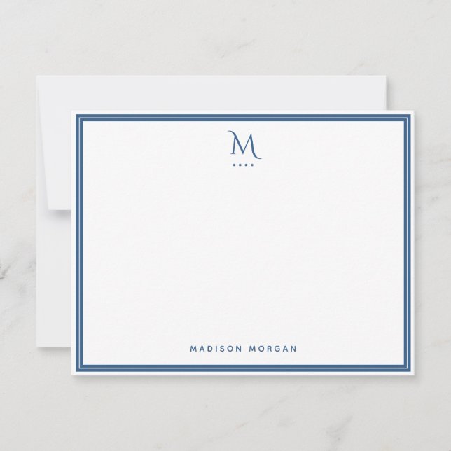 Monogram Navy Blue Border Personalisiert Mitteilungskarte (Vorderseite)