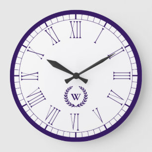 Monogram Navy Blue Classic Wall Clock Große Wanduhr