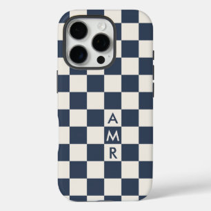 Monogram Navy Blue Creme Prüfmuster iPhone 16 Pro Hülle