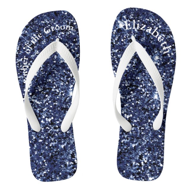 Monogram Navy Blue Glitzer Mother of Bride Groom Flip Flops (Fußbett)