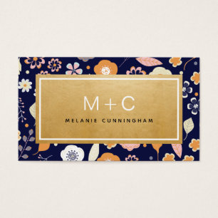 Monogram Navy Blue Gold Blume Business Cards