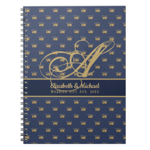 Monogram Navy Blue Gold Crown King Queen NEWLYWEDS Notizblock