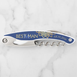 Monogram Navy Blue Gold Trauzeuge Hochzeit Kellnermesser