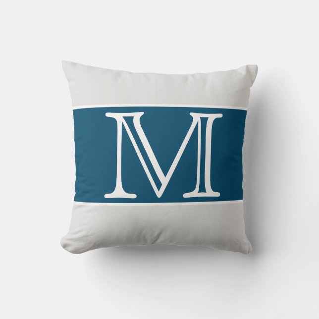 MONOGRAM Navy Blue Grey White Stripe Solid Color Kissen (Vorderseite)