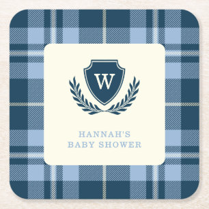 Monogram Navy Blue Kariert Baby Shooting Celebrati Rechteckiger Pappuntersetzer