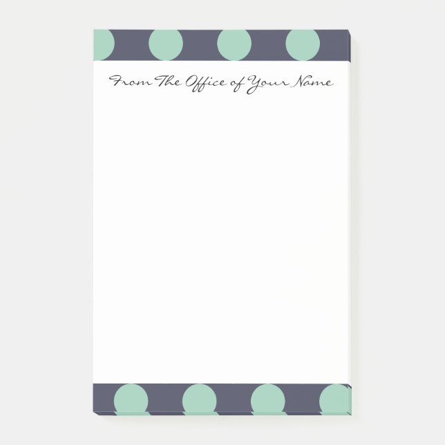Monogram Navy Blue Minze Green Polka Dot Muster Post-it Klebezettel (Vorderseite)