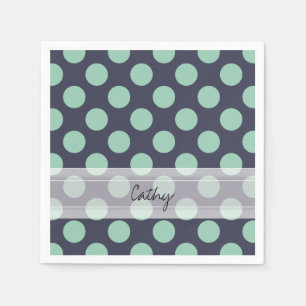 Monogram Navy Blue Minze Green Polka Dot Muster Serviette
