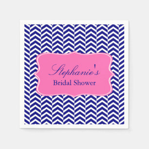 Monogram Navy Blue mit Hot Pink Zickzack Bridal Serviette