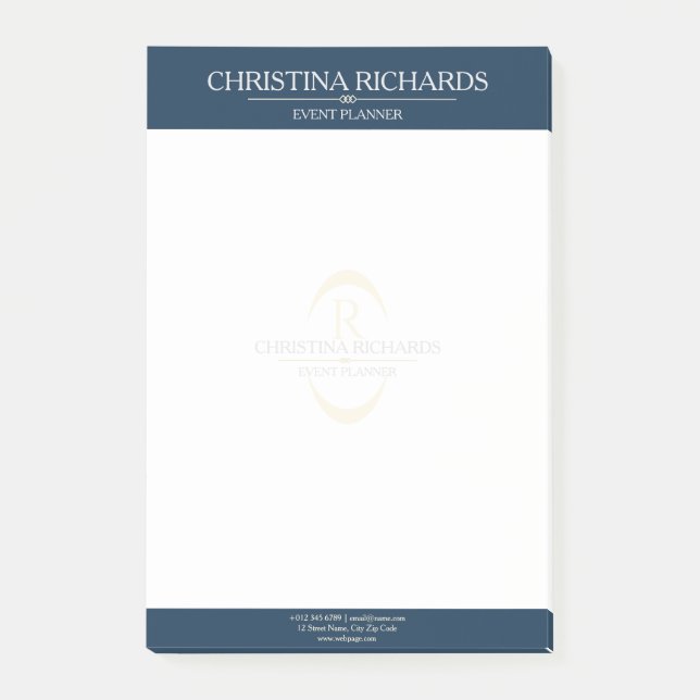 Monogram Navy Blue Moderne Elegante Business Post-it Klebezettel (Vorderseite)