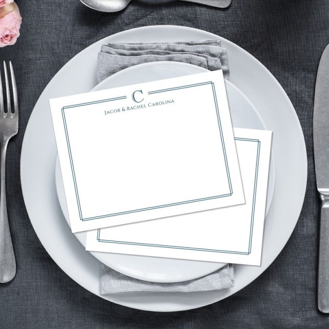 Monogram Navy Blue Newlywed Stationery Mitteilungskarte (Von Creator hochgeladen)