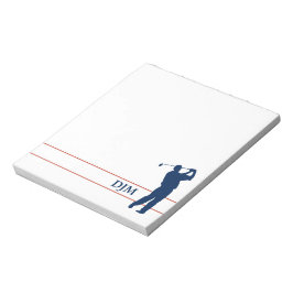 Monogram Navy Blue Silhouette Golfer Notizblock