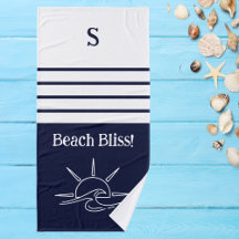Monogram Navy Blue Stripes Nautic Beach House