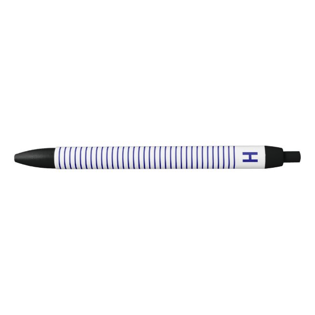 Monogram Navy Blue White Stripes Schreiben Kugelschreiber (Vorderseite)