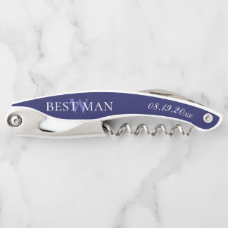 Monogram Navy Blue White Trauzeuge Wedding Kellnermesser
