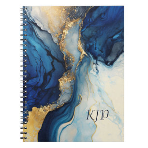 Monogram Navy Gold Alcohol Tinte Aquarell Splash Notizblock
