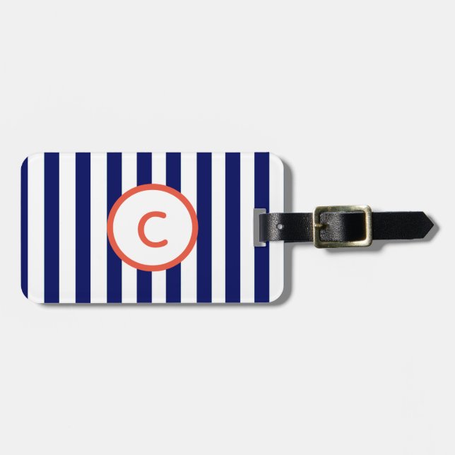Monogram Navy Strip Gepäckmarke Gepäckanhänger (Vorderseite horizontal)