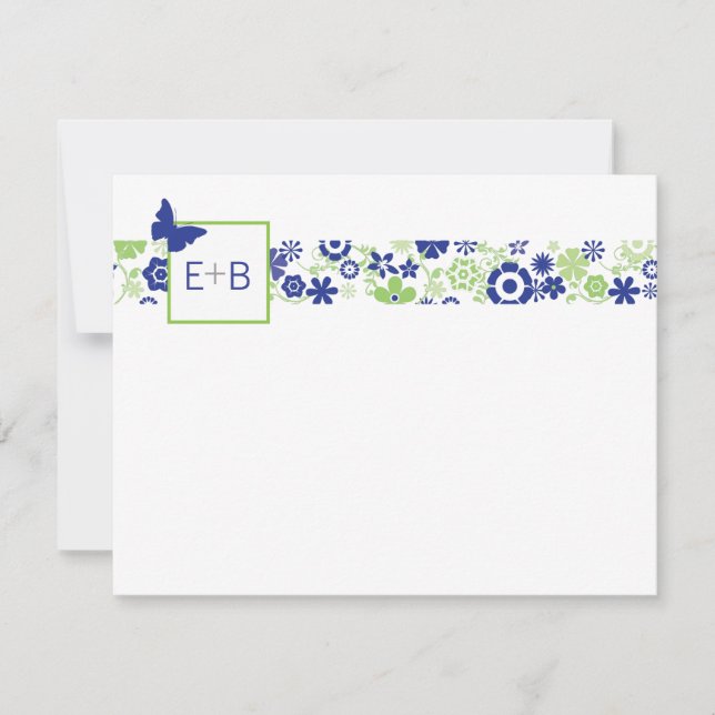 Monogram Navy und Limon Flat Note Card Mitteilungskarte (Vorderseite)