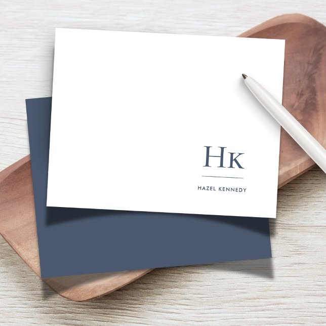 Monogram Navy White Simple Elegance Social Notecar Mitteilungskarte (Von Creator hochgeladen)