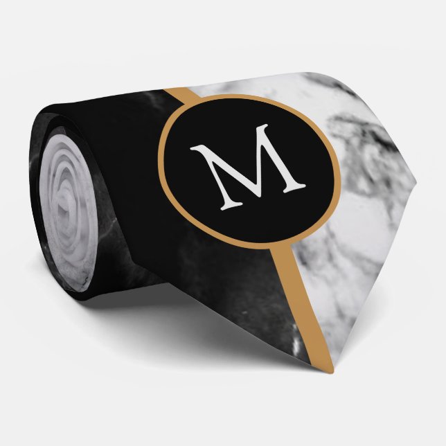 Monogram Neck Tie mit Schwarz-weißem Marmor Krawatte (Gerollt)