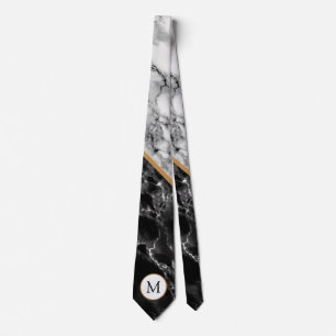 Monogram Neck Tie Schwarz-weiß Marble Stone Design Krawatte