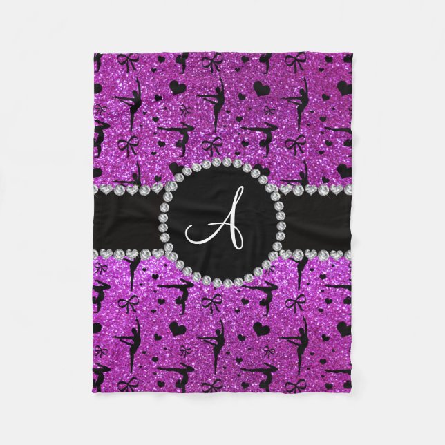Monogram Neon lila Glitzer Gymnastik Herzen Fleecedecke (Vorderseite)