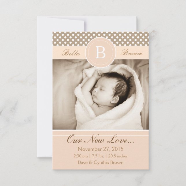 Monogram Neutral Beige Birth Ankündigung Neue Lieb (Vorderseite)